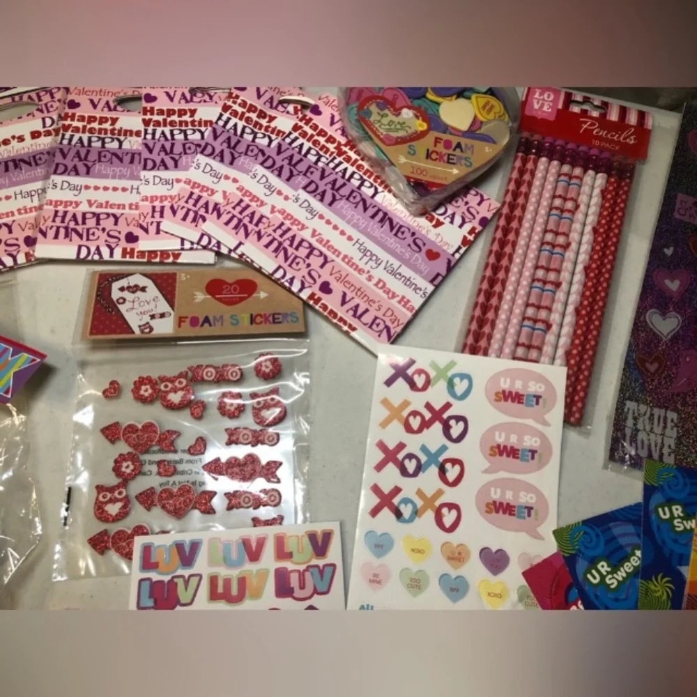 NEW, NWOT Huge Valentine’s Day Lot Stickers, crafts, pencils, more